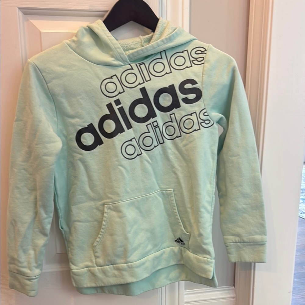Girls Adidas Green Sweatshirt Hoodie with Logo Design